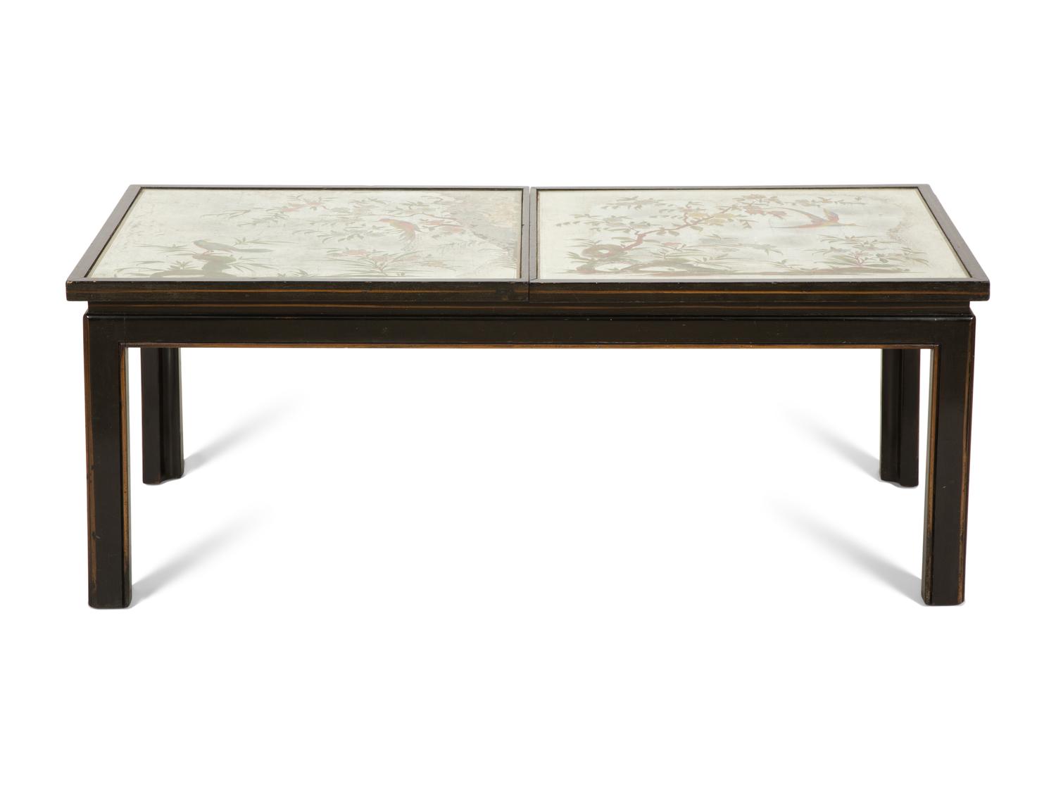 A Reverse-Painted Mirror-Inset Convertible Low Table