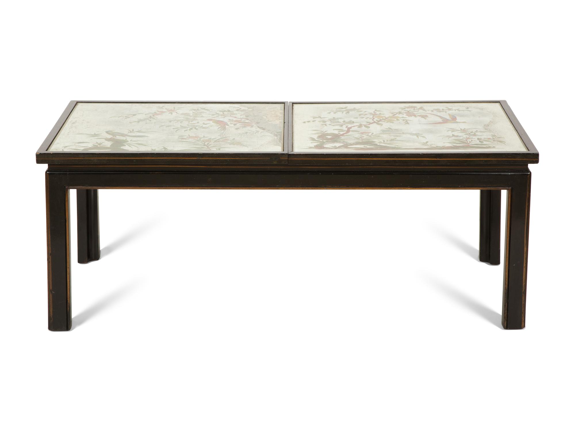 A Reverse-Painted Mirror-Inset Convertible Low Table