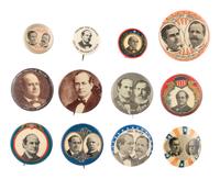 [BRYAN, William Jennings (1860-1925)]. A group of 12 buttons, incl. single and jugate campaign examples featuring Bryan with Sewall, Stevenson, and Kern.