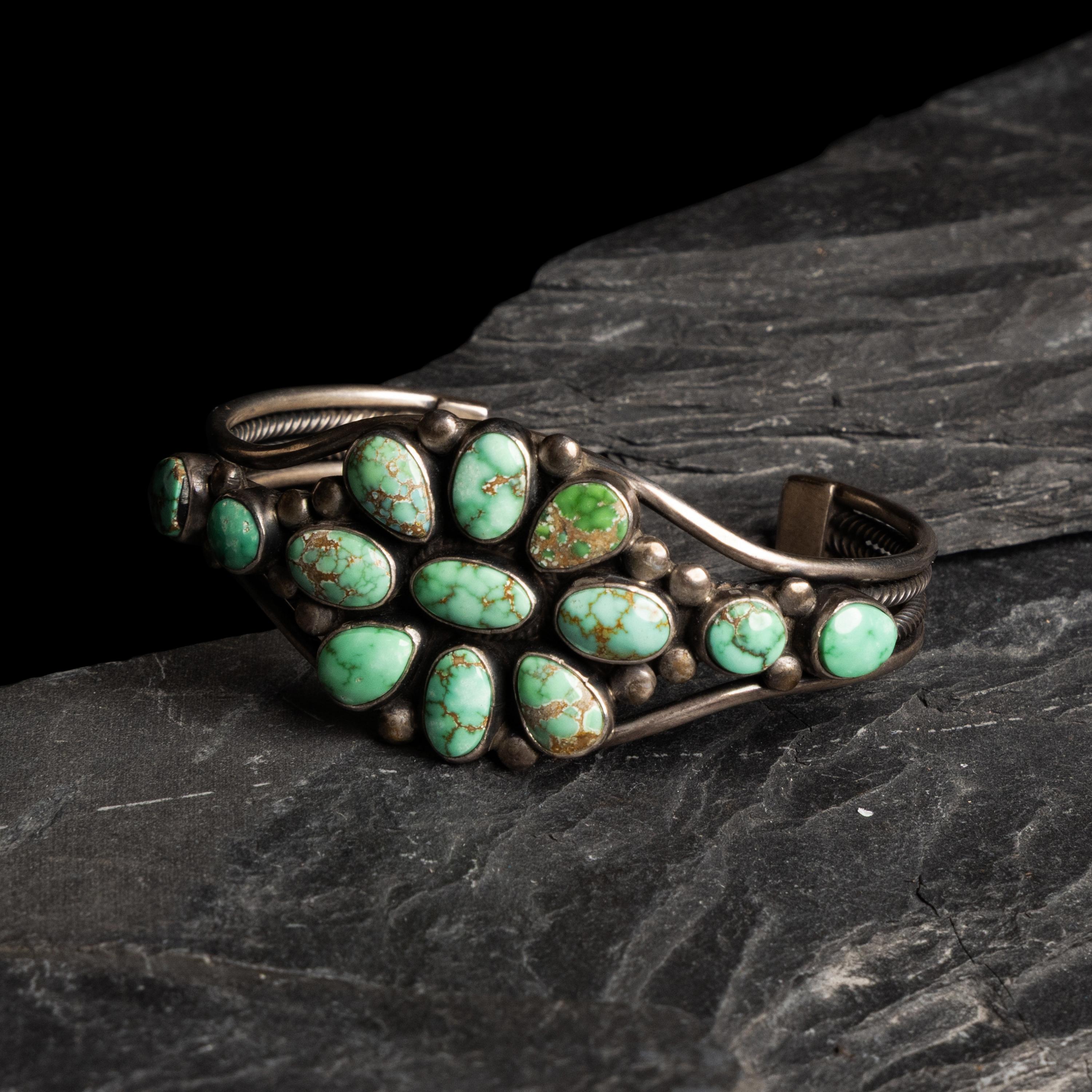 Navajo Sterling Silver and Carico Lake Turquoise Cuff Bracelet, PLUS