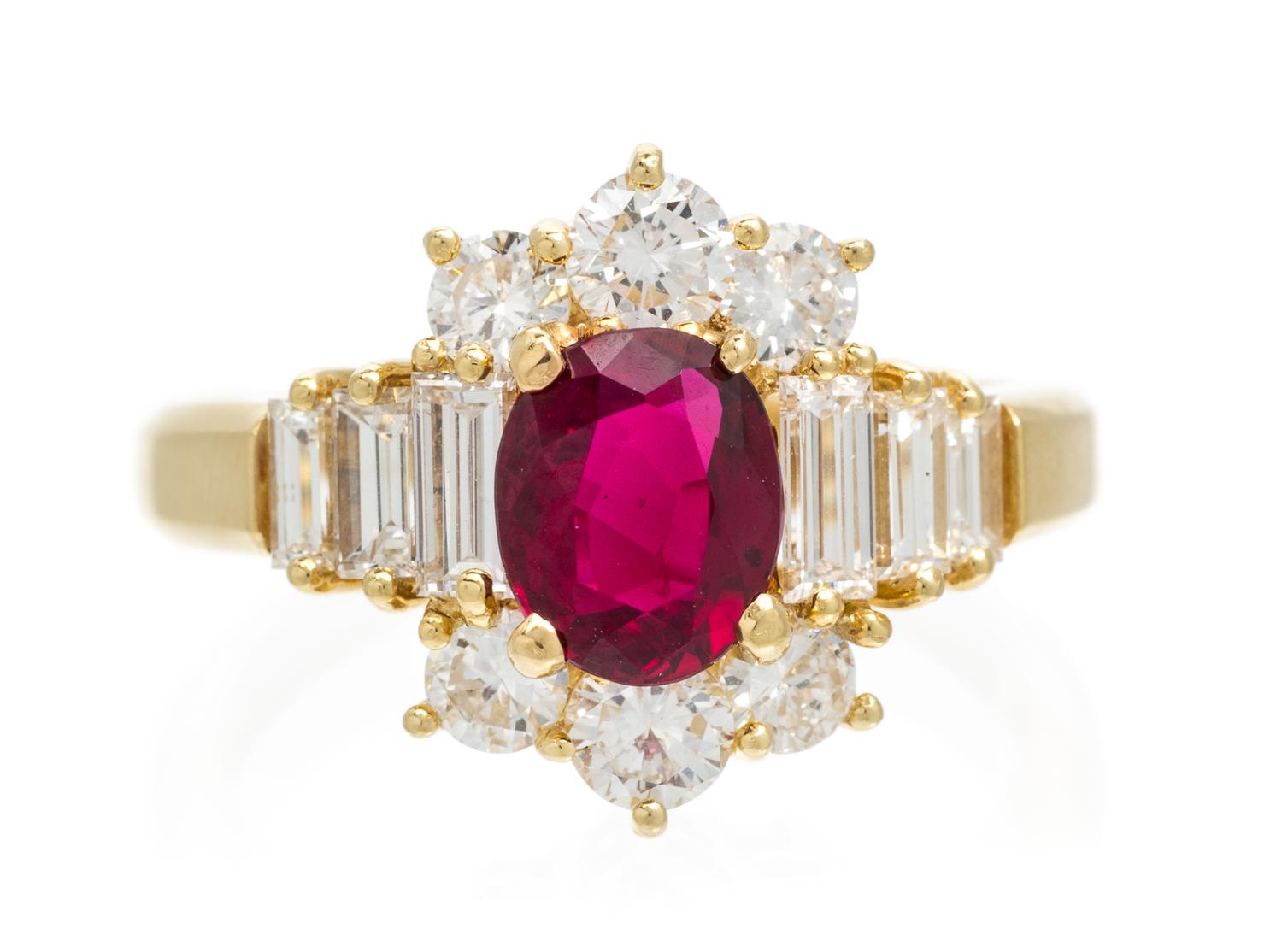 An 18 Karat Yellow Gold, Diamond and Ruby Ring, 3.60 dwts.