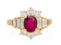 An 18 Karat Yellow Gold, Diamond and Ruby Ring, 3.60 dwts.