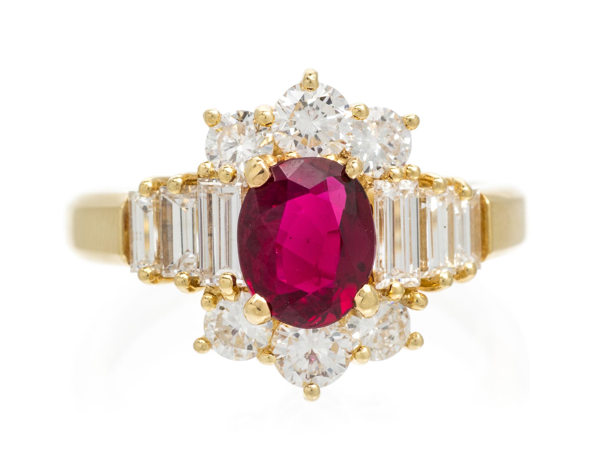 An 18 Karat Yellow Gold, Diamond and Ruby Ring, 3.60 dwts.