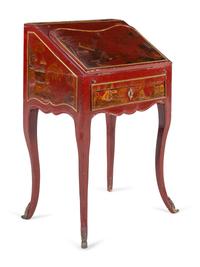 A Louis XV Red Chinoiserie Lacquered Slant-Front Bureau