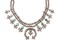 Navajo Silver and Turquoise Squash Blossom Necklace