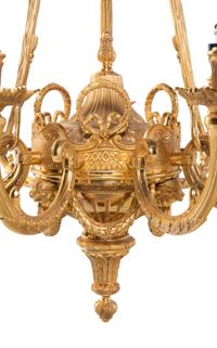 A Pair of Empire Style Gilt Bronze Nine-Light Chandeliers