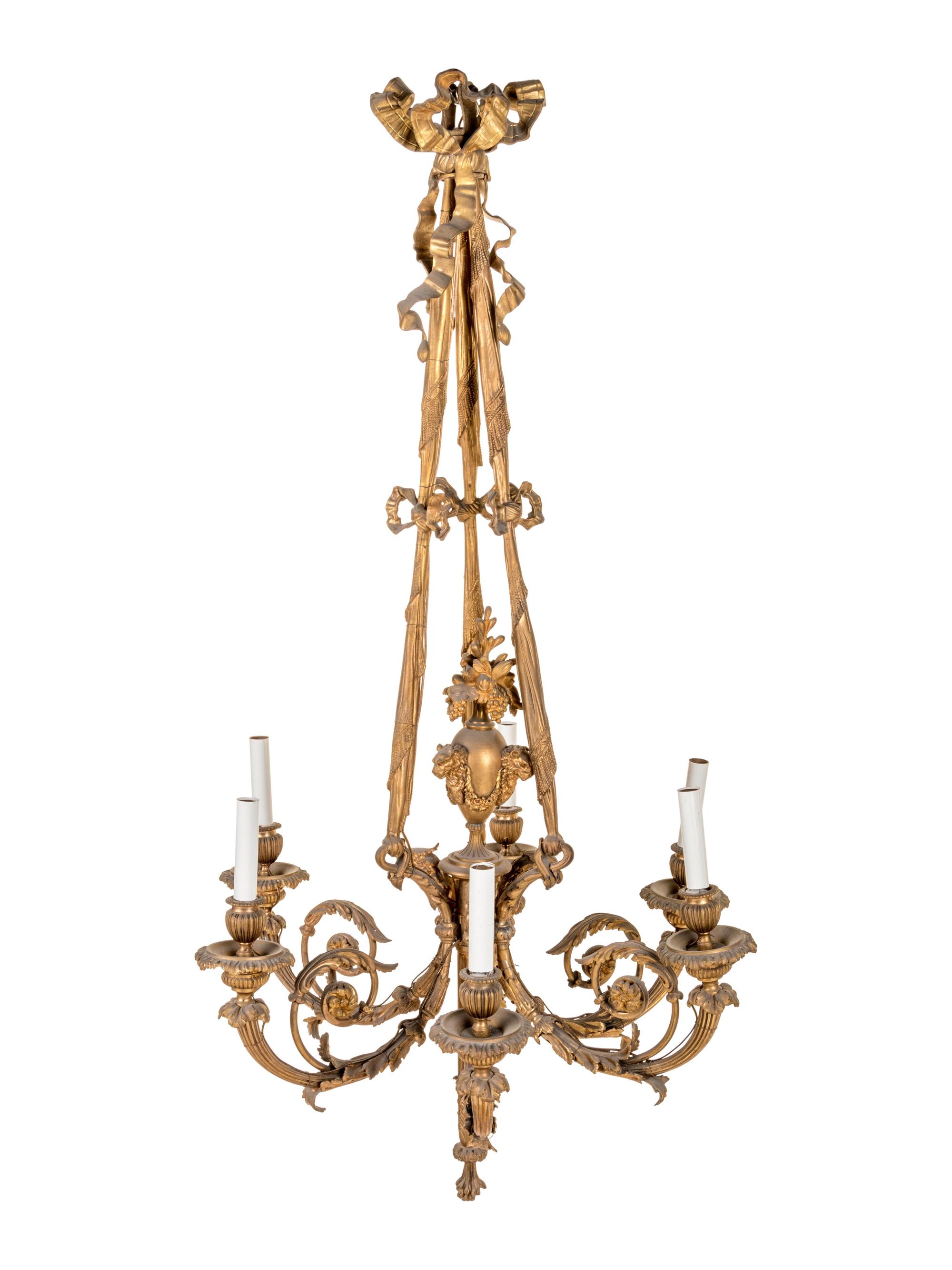 A Neoclassical Gilt Bronze Six-Light Chandelier