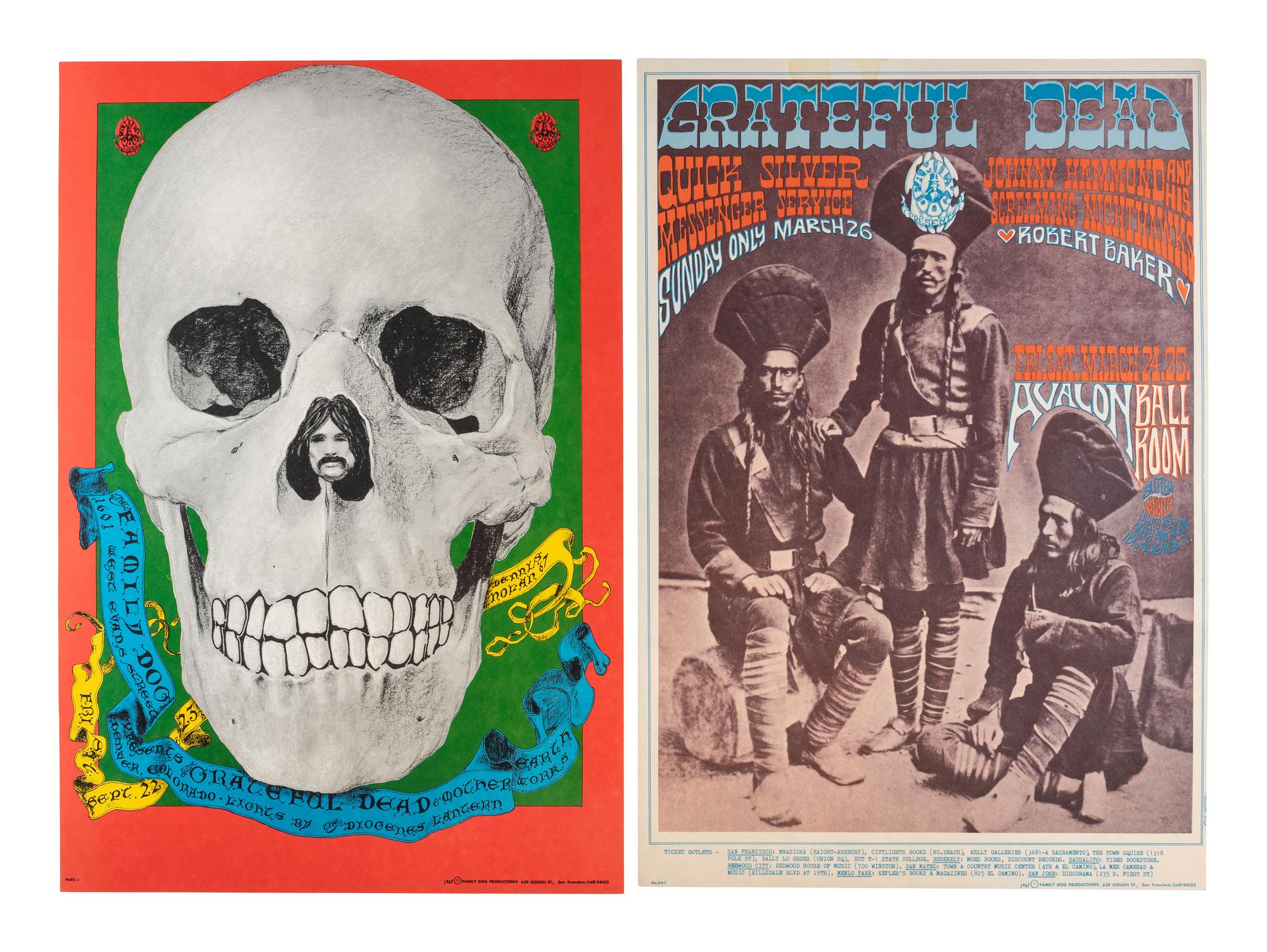 [MUSIC] -- [POSTERS]. GRIFFIN, Rick, and NOLAN, Dennis, artists. A group of 2 Family Dog posters promoting 1967 shows at the Avalon Ballroom featuring the Grateful Dead, comprising: