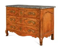 A Louis XV Provincial Walnut Marble-Top Commode