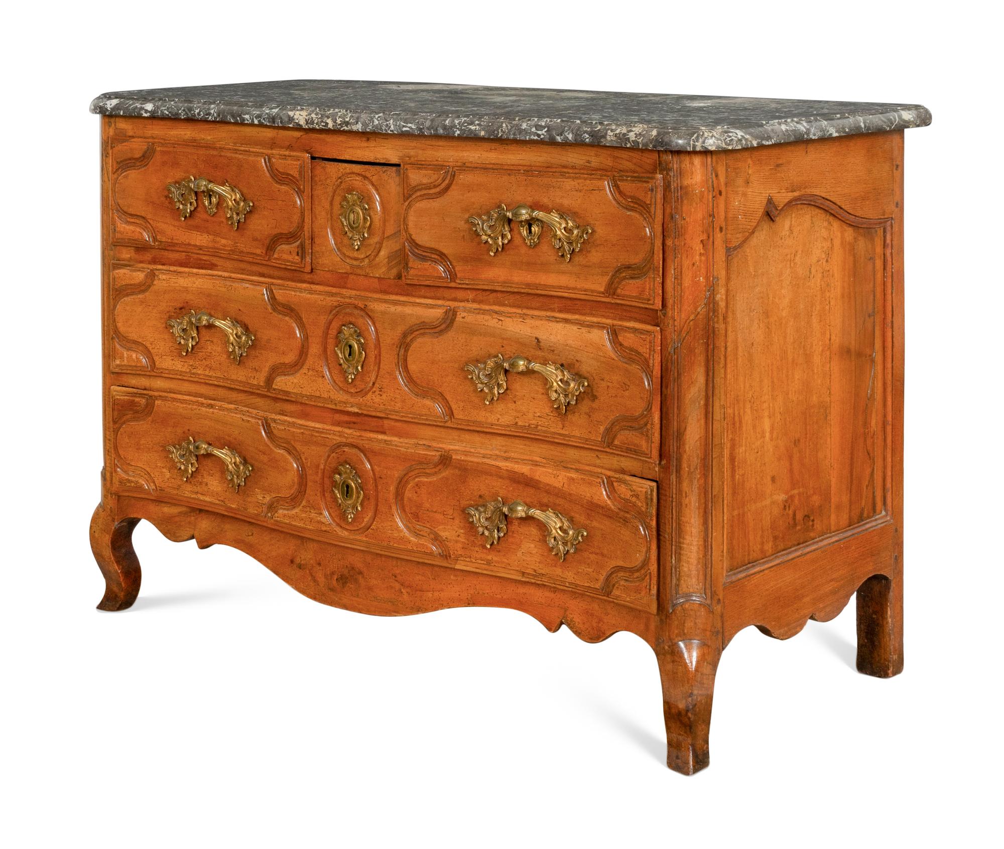 A Louis XV Provincial Walnut Marble-Top Commode