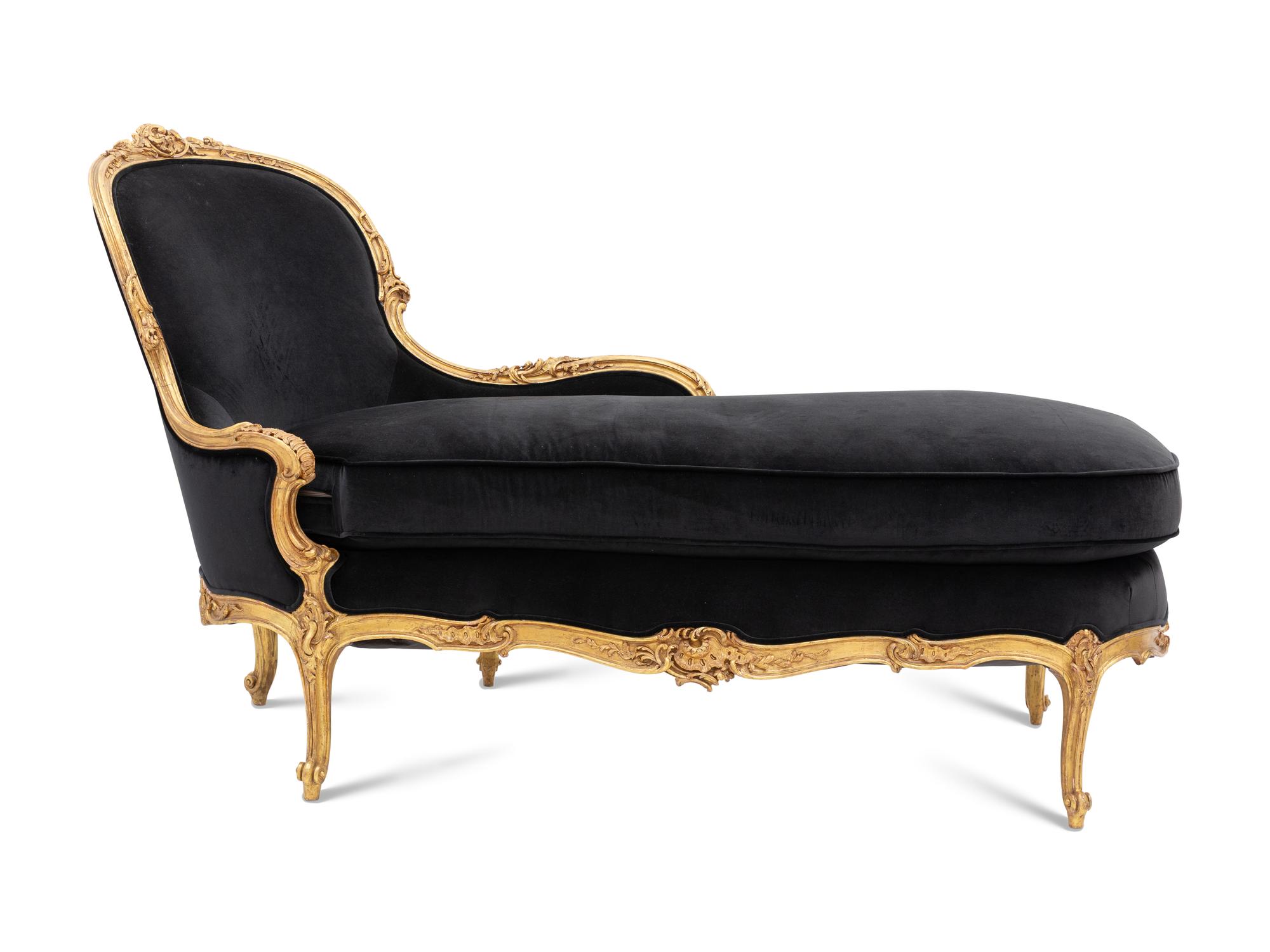 A Louis XV Style Giltwood Chaise Longue