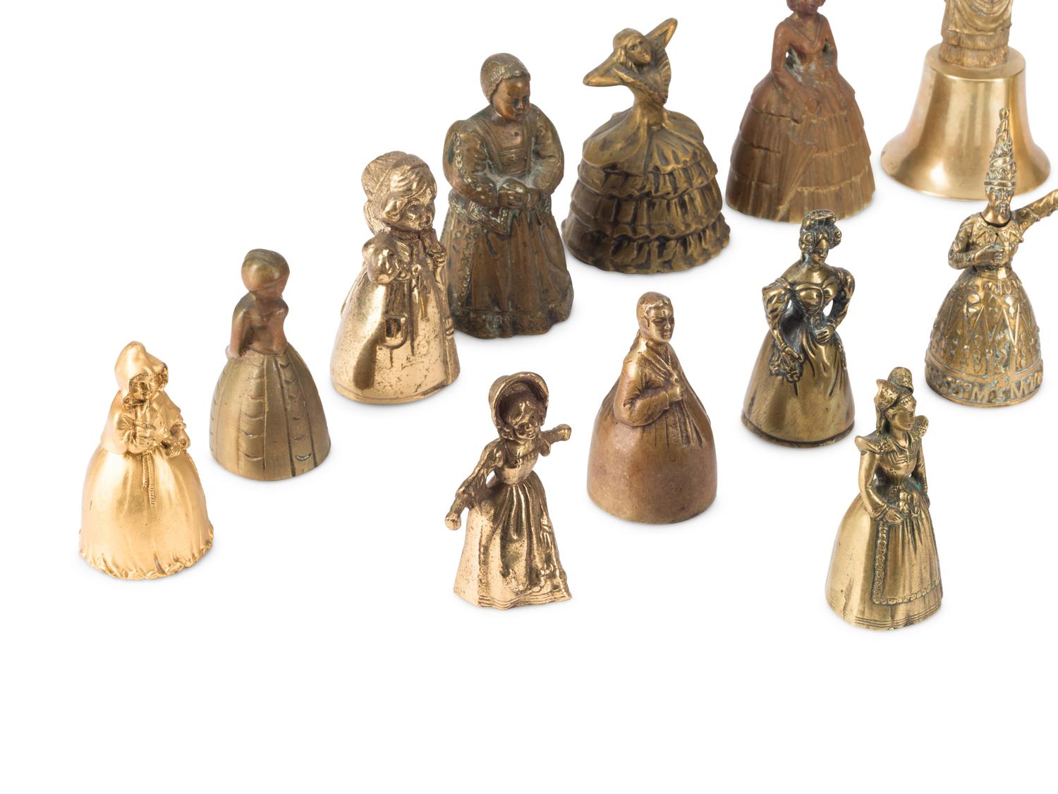 A Collection of Twenty-Four Continental Bronze and Brass Figural Bells
