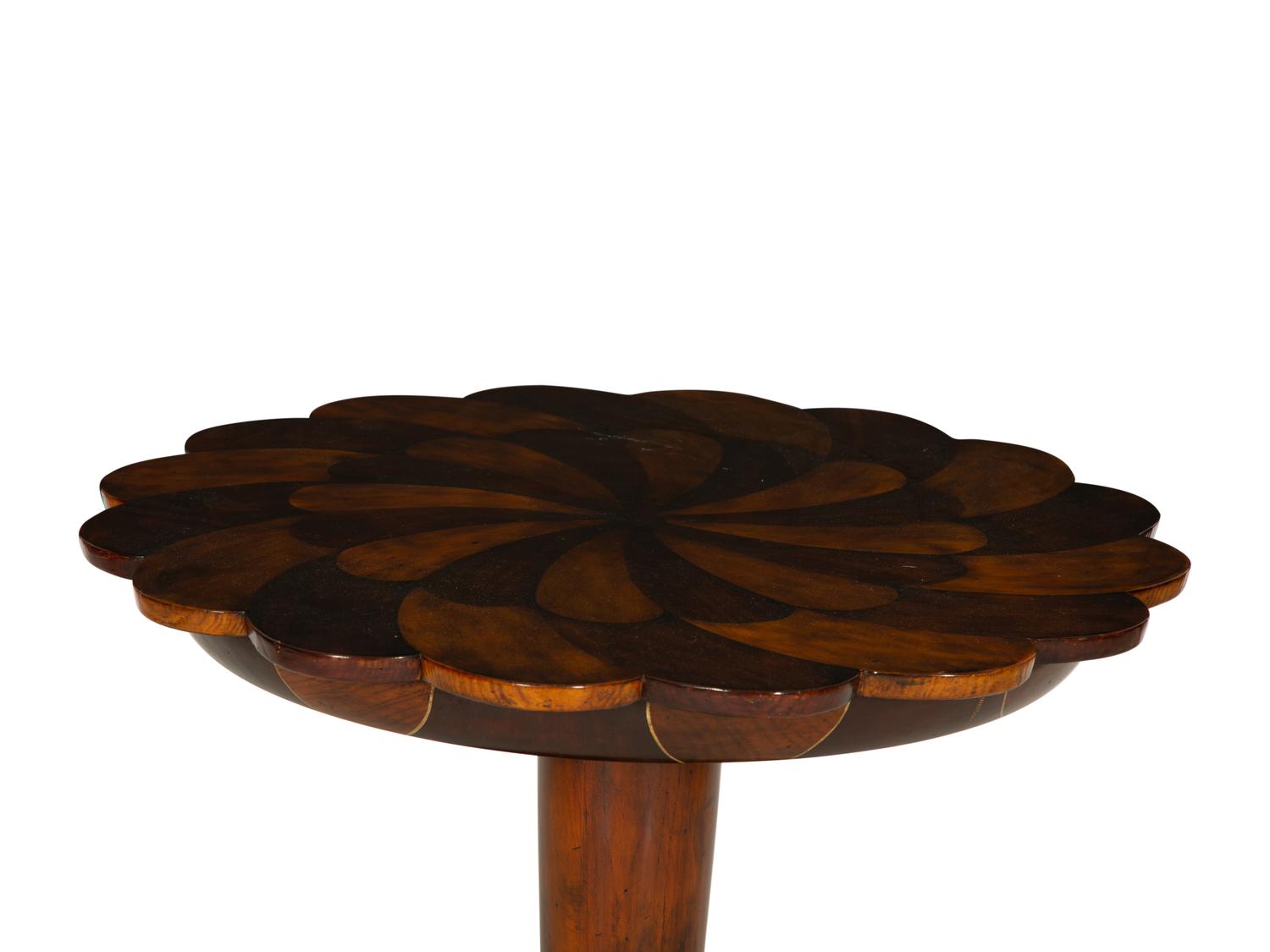 A Rosewood and Walnut Lobed Top Pedestal Base Side Table