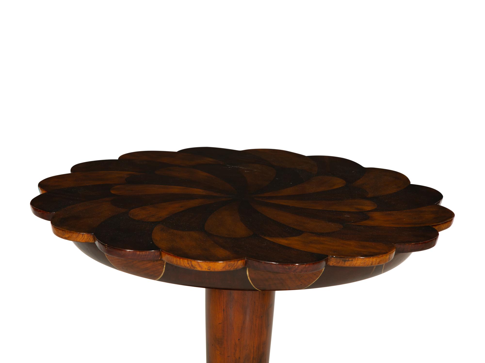 A Rosewood and Walnut Lobed Top Pedestal Base Side Table