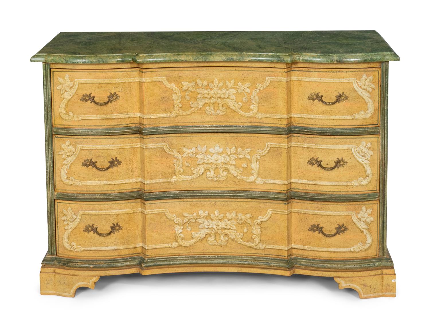 A Venetian Style Paint Decorated Serpentine Commode