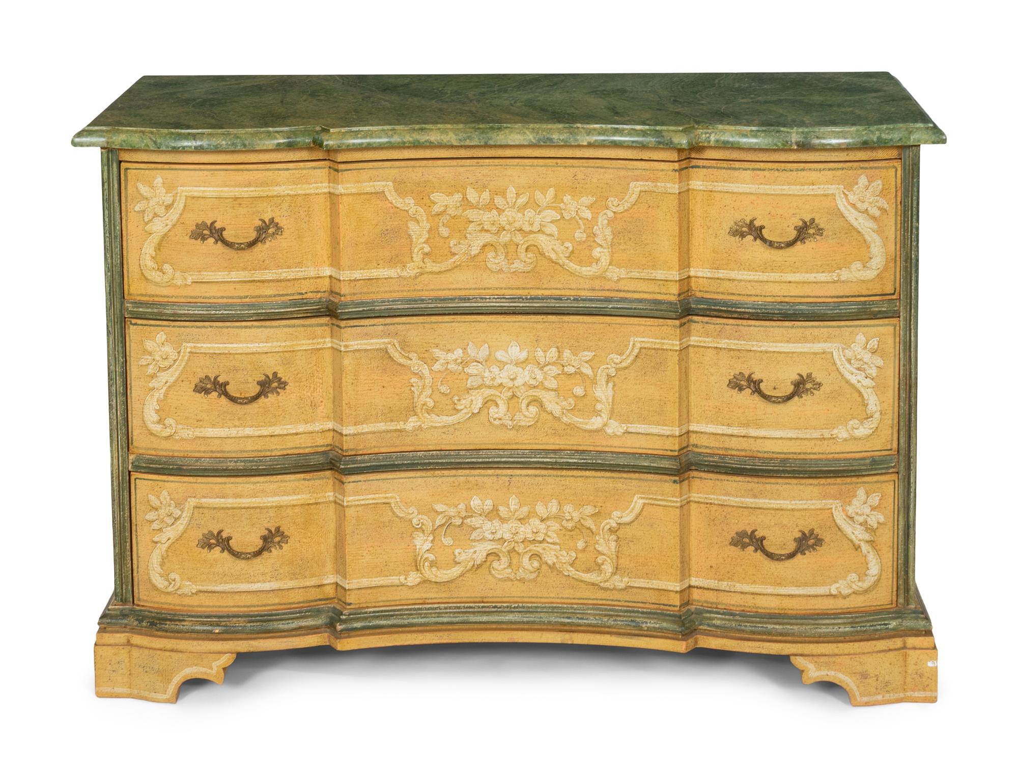 A Venetian Style Paint Decorated Serpentine Commode