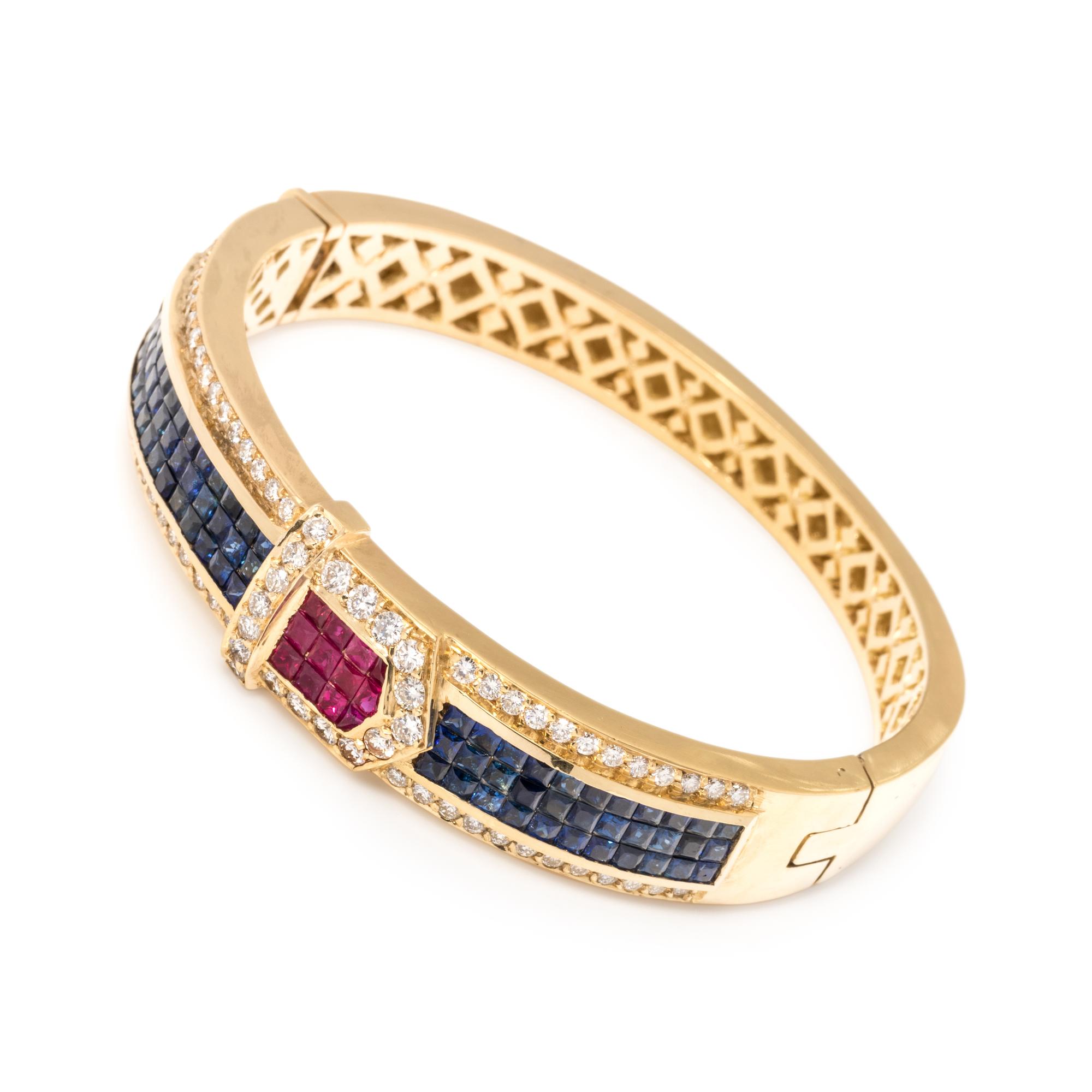 SAPPHIRE, RUBY AND DIAMOND BANGLE BRACELET