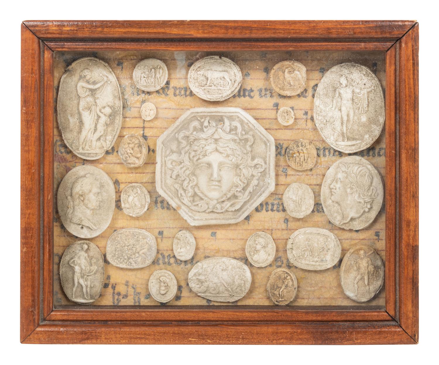 A Framed Collection of Grand Tour Style Plaster Intaglios