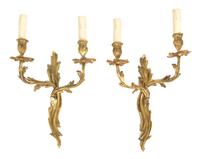 A Pair of Louis XV Style Gilt Bronze Two-Light Wall Sconces Height 16 1/2 inches. — LATE 19TH CENTURY