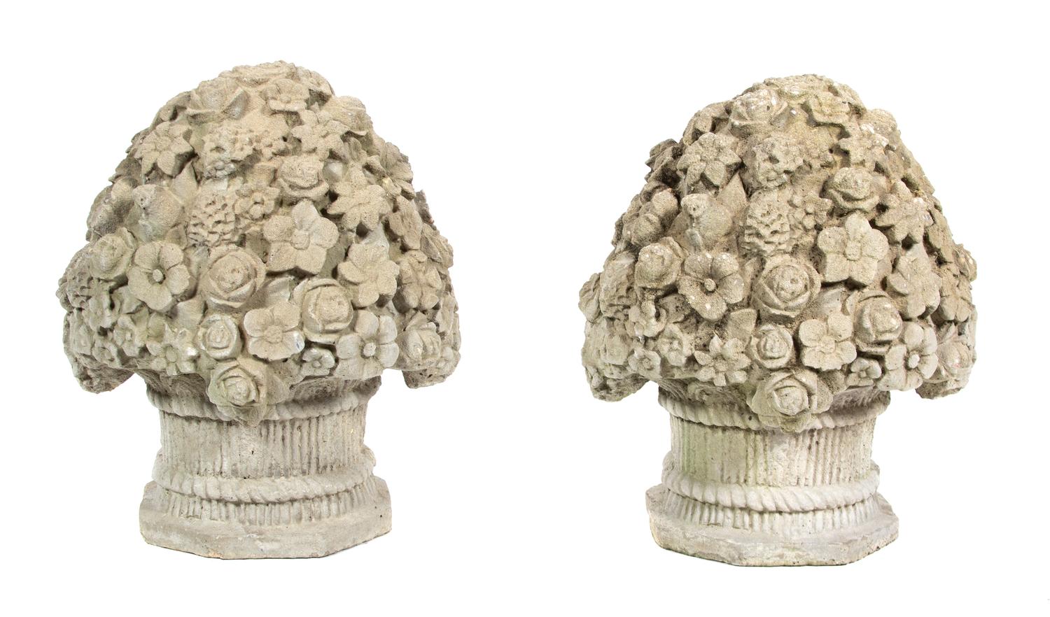 A Pair of Stone Flower Baskets Height 18 inches. — 20TH CENTURY