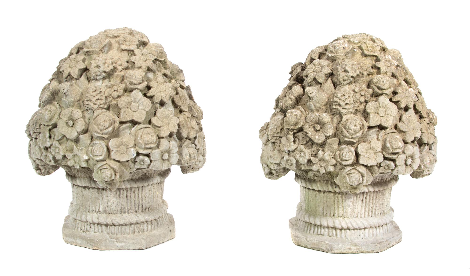 A Pair of Stone Flower Baskets Height 18 inches. — 20TH CENTURY