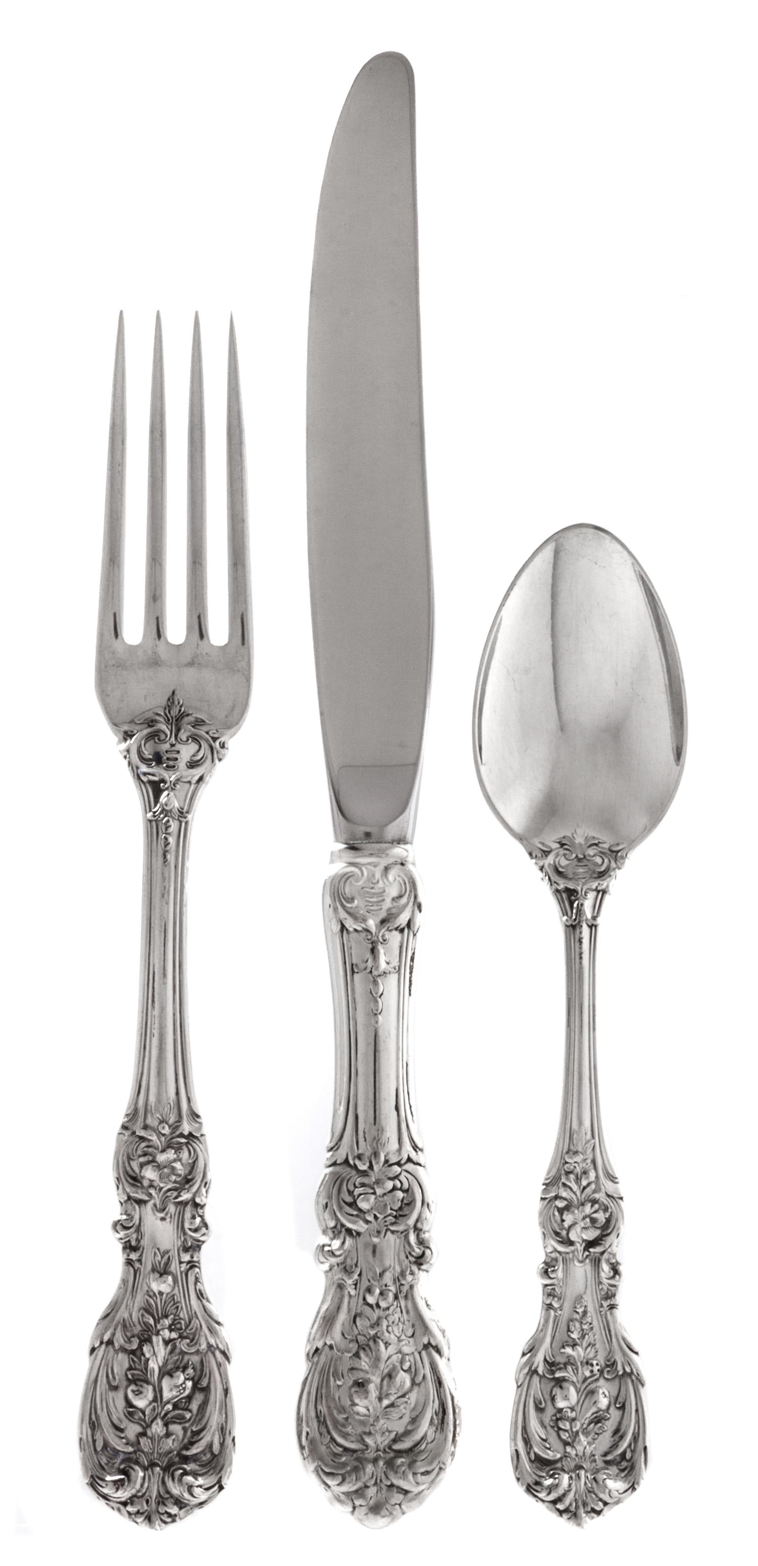 An American Silver Flatware Service, Reed & Barton, Taunton, MA, Francis I pattern, comprising: 12 dinner knives 12 butter spreaders 12