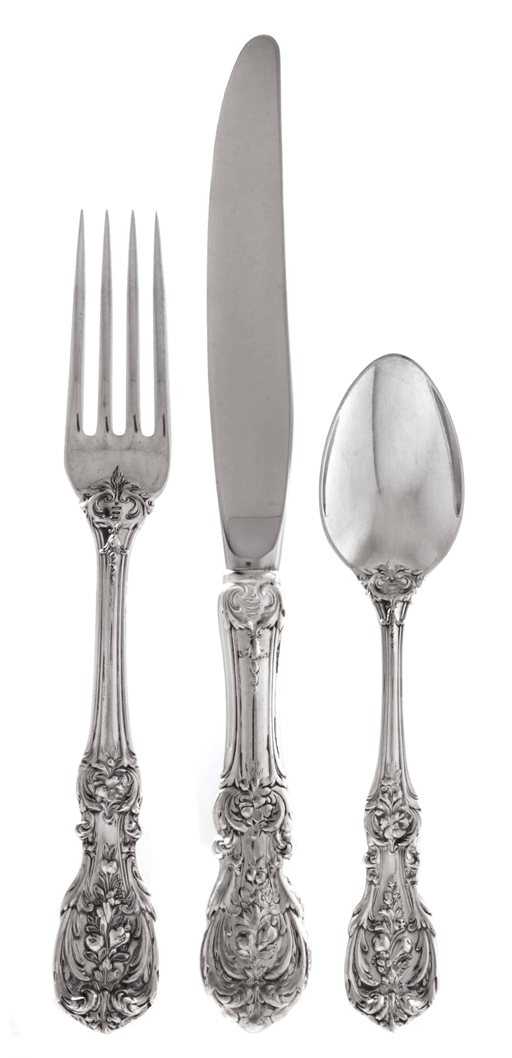 An American Silver Flatware Service, Reed & Barton, Taunton, MA, Francis I pattern, comprising: 12 dinner knives 12 butter spreaders 12