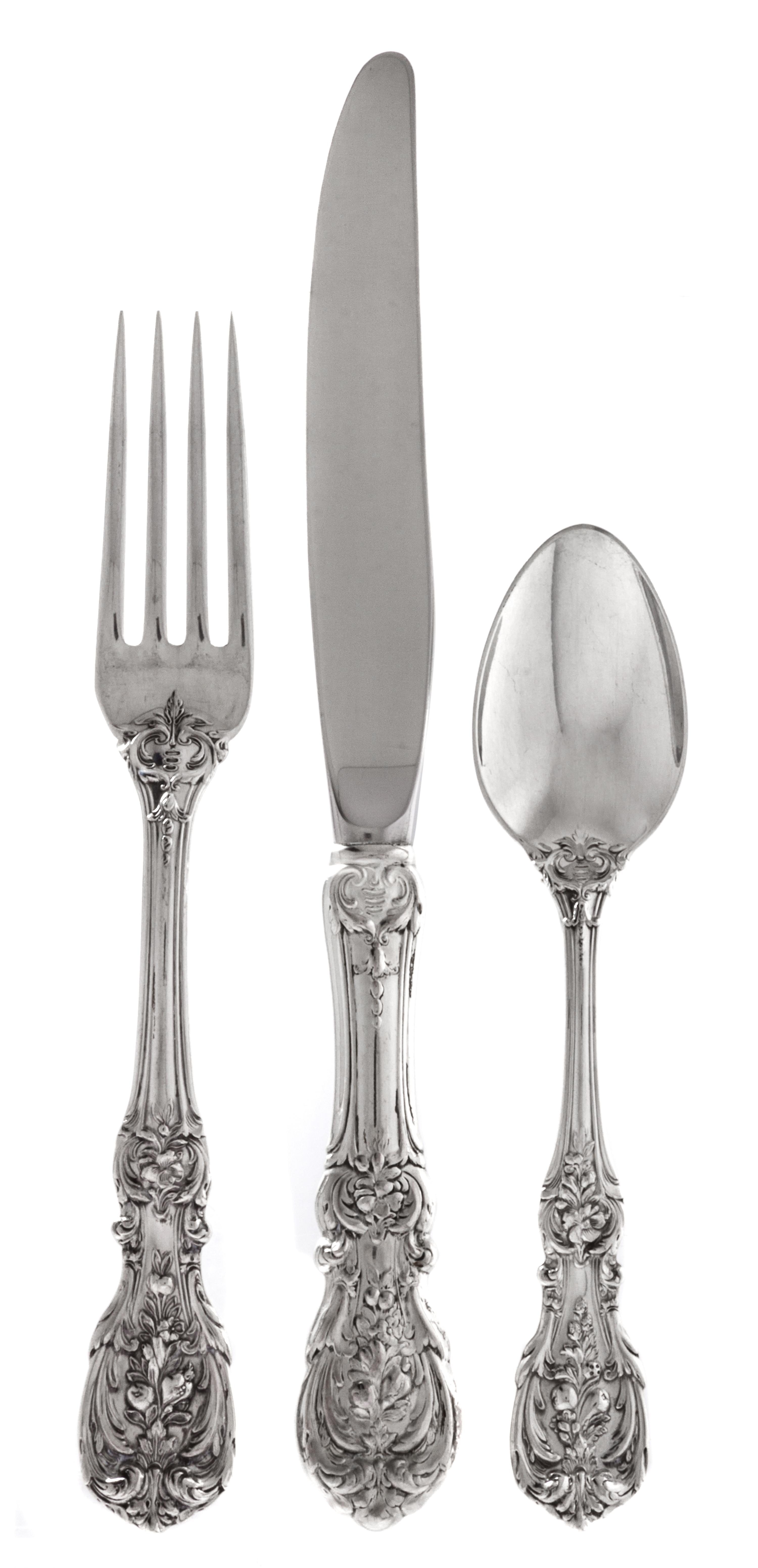 An American Silver Flatware Service, Reed & Barton, Taunton, MA, Francis I pattern, comprising: 12 dinner knives 12 butter spreaders 12
