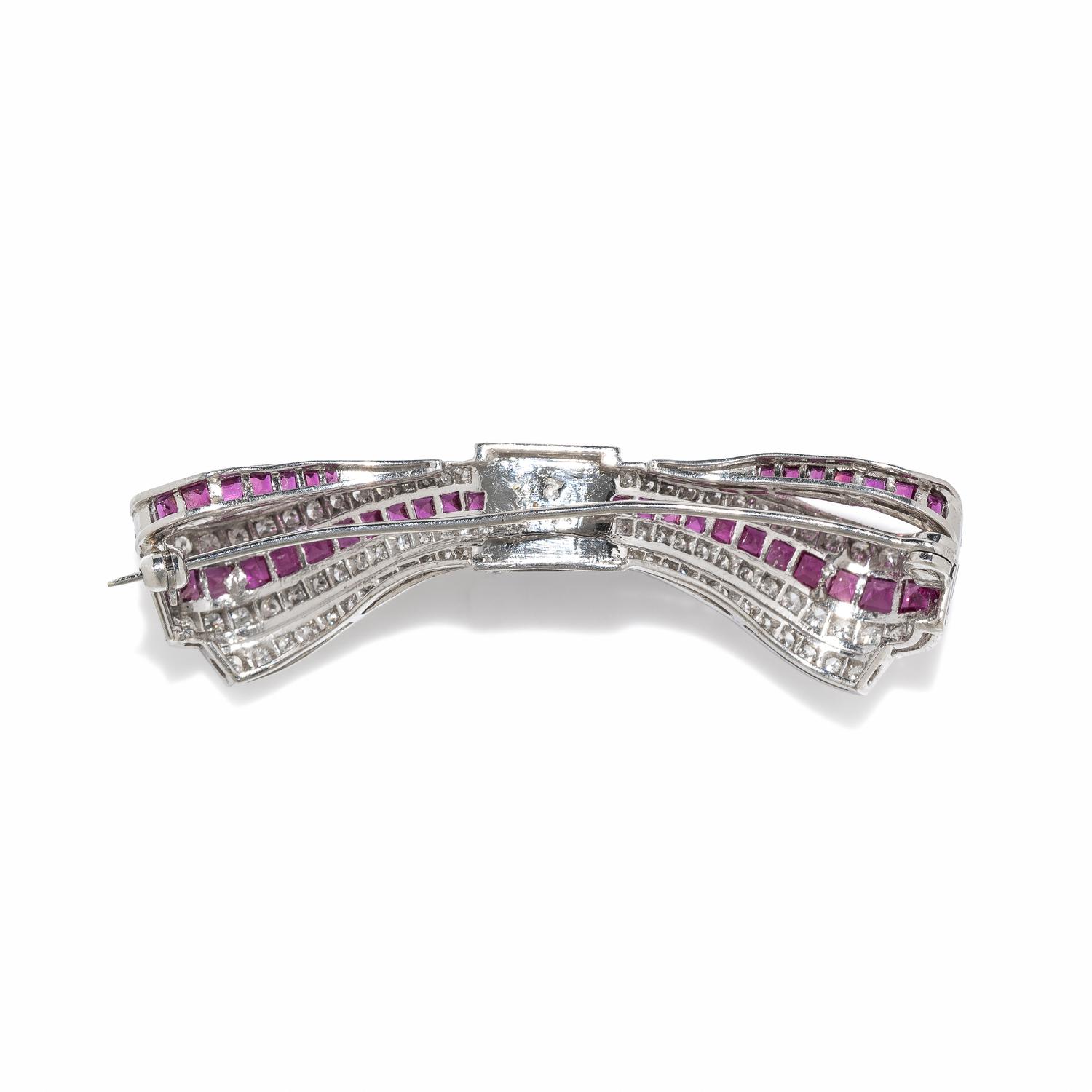 RUBY AND DIAMOND BOW BROOCH