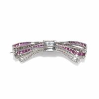 RUBY AND DIAMOND BOW BROOCH
