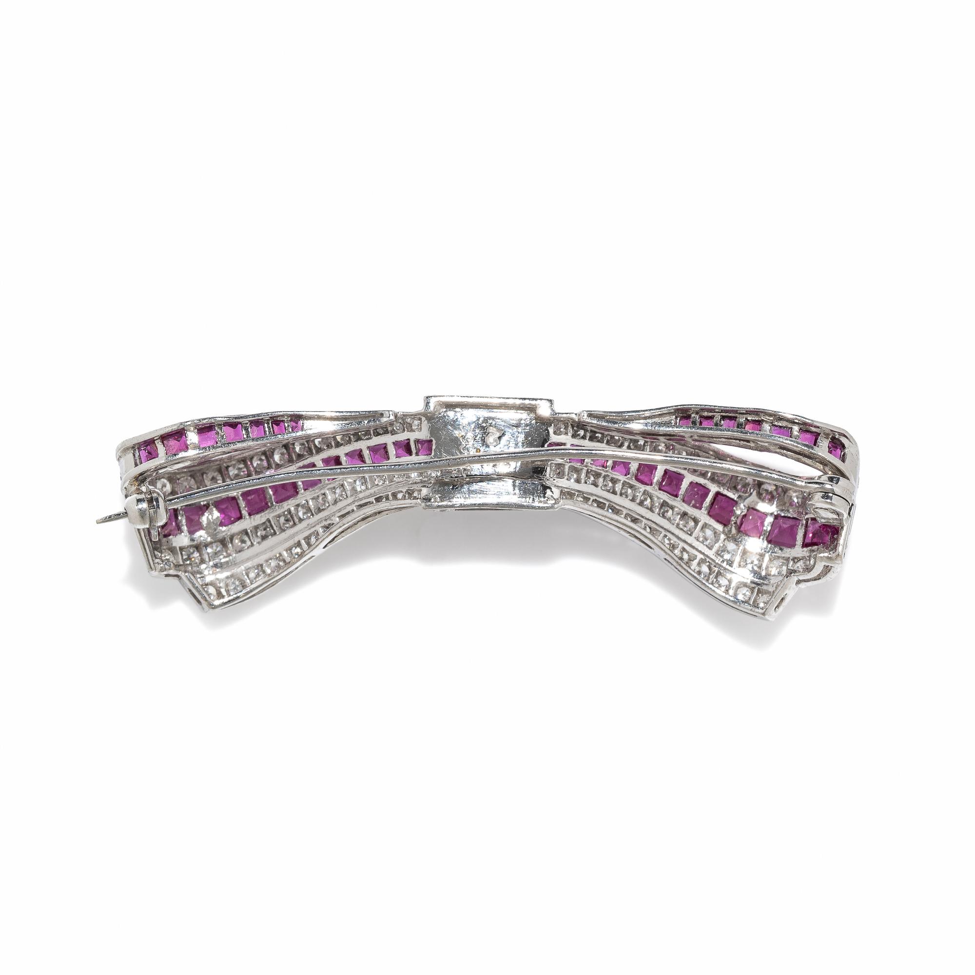 RUBY AND DIAMOND BOW BROOCH