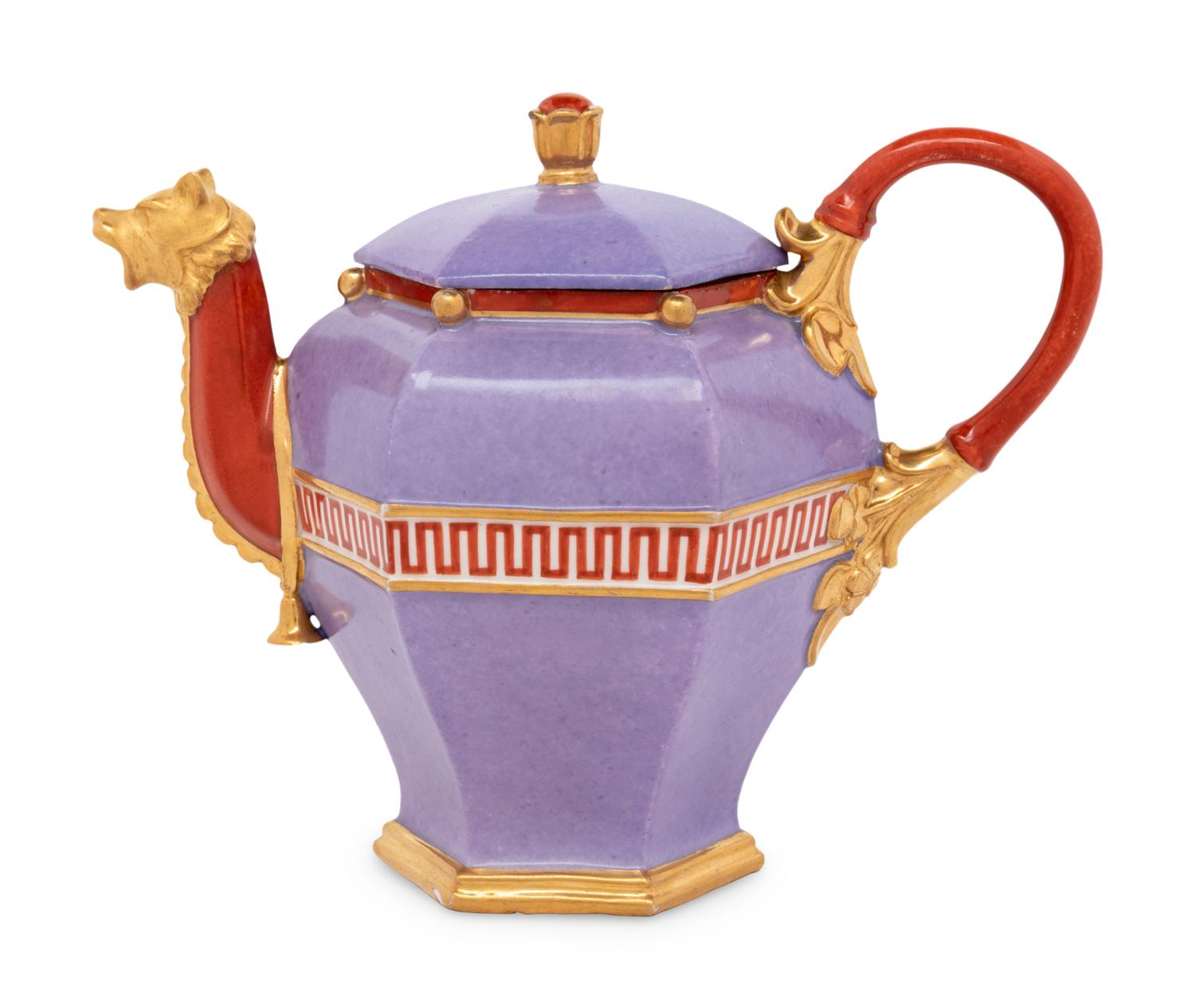 A Sèvres Lilac-Ground Hexagonal Hard-Paste Porcelain Teapot and Cover ( Théière 'Chinoise Fragonard' )