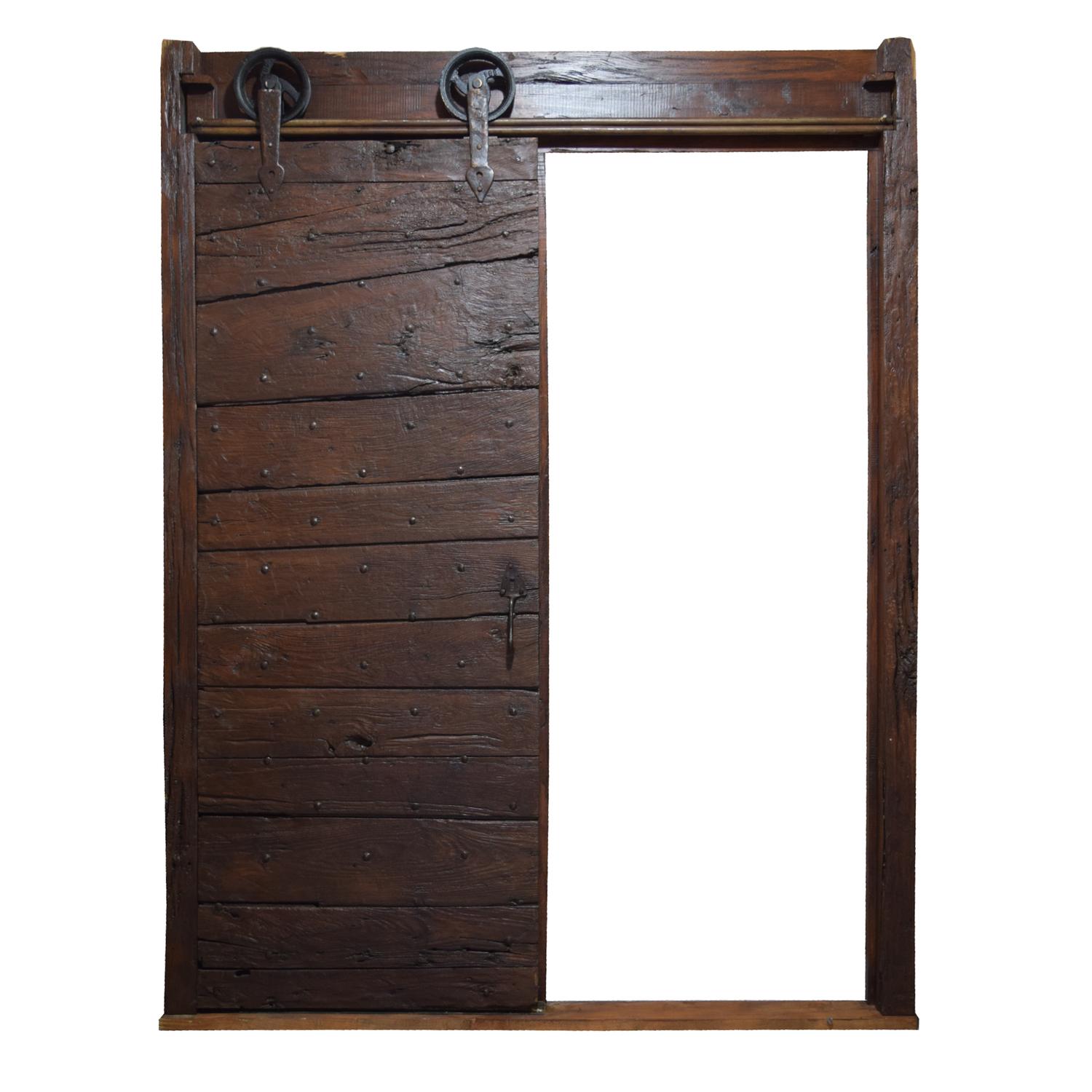 A Sliding Wood Door with Hardware and Frame 71" W x 4" D x 94" H — Italy, 19th Century
