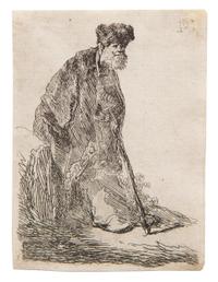 Rembrandt van Rijn, (Dutch, 1606–1669), Man in Cloak & Fur Cap, Leaning Against a Bank, c. 1630