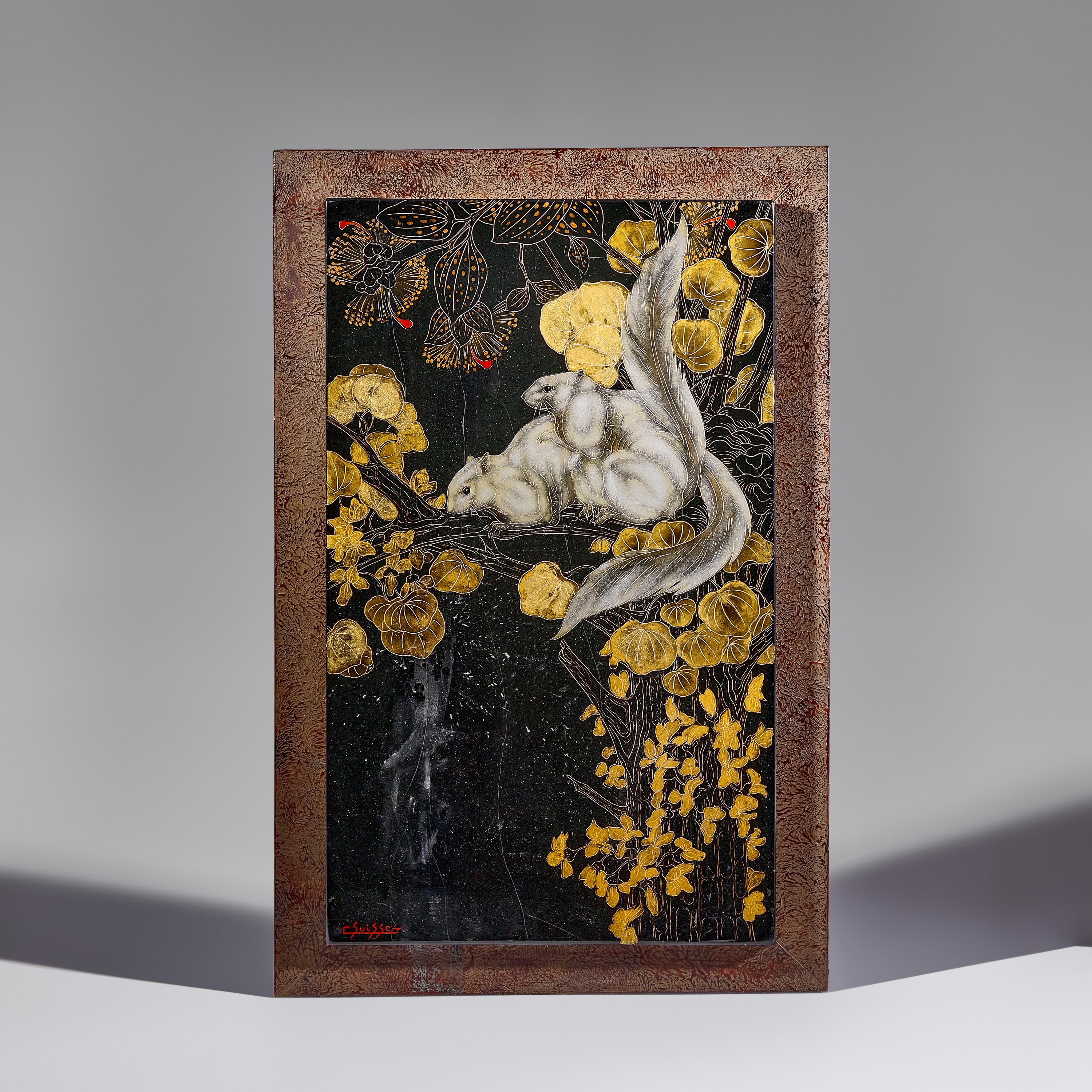 Gaston Suisse (French, 1898-1988) — French Art Deco Lacquered Panel ' É cureuils de malaisie', c. 1930
