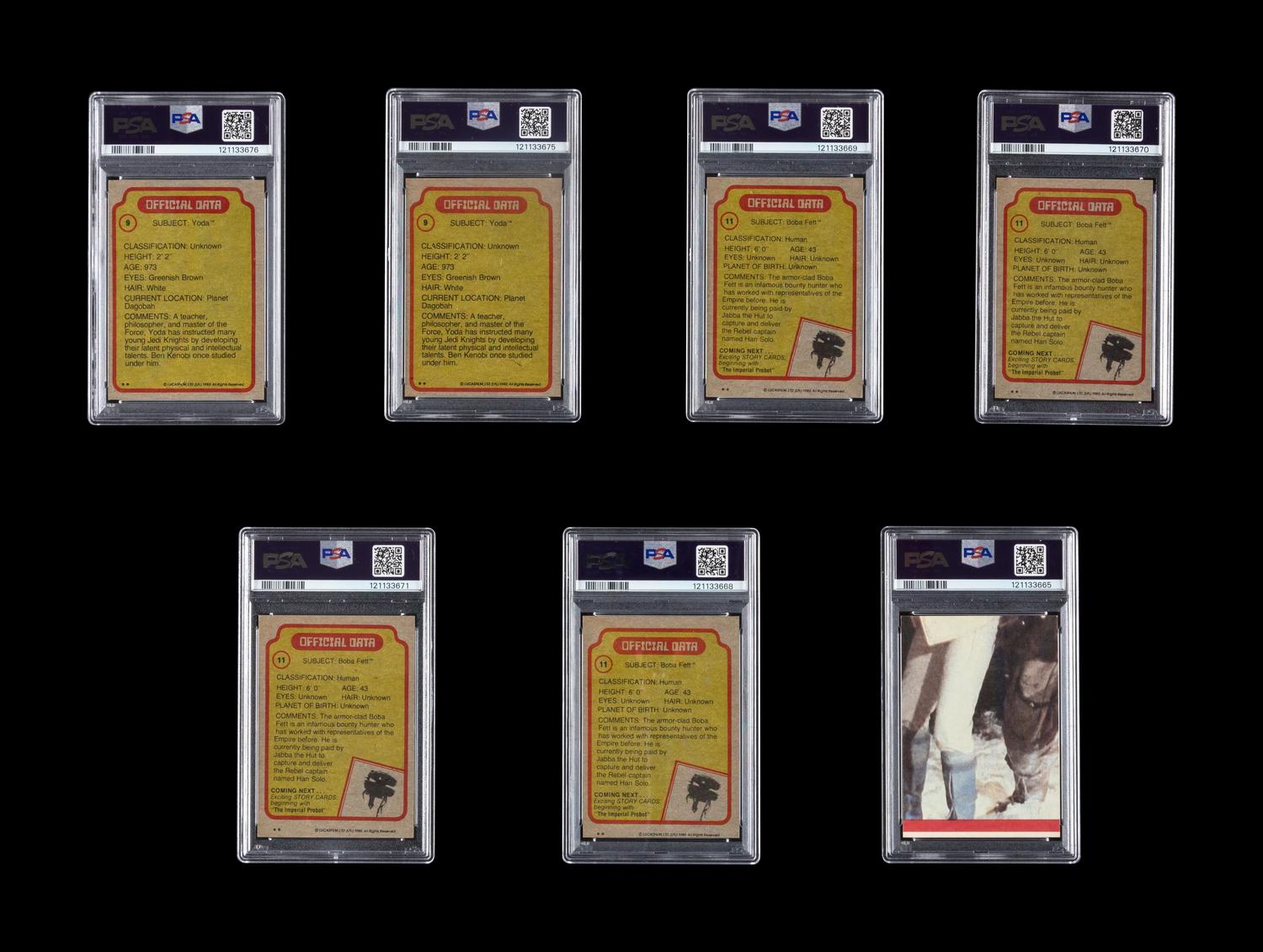 A Collection of PSA Graded 1980 Topps Star Wars The Empire Strikes Back Yoda and Boba Fett Rookie Cards