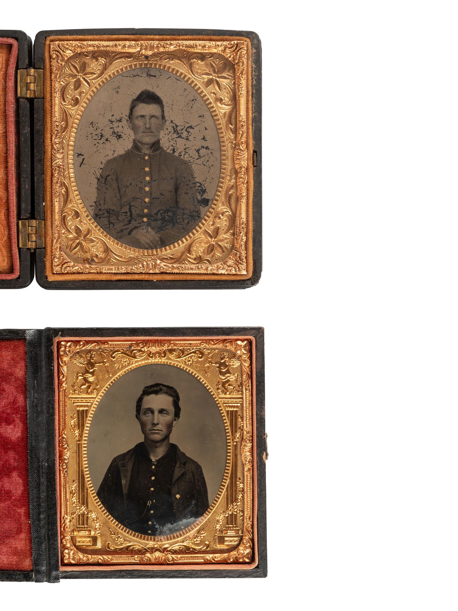 [CIVIL WAR]. 3 tintypes of Union soldiers who appear to have "seen the elephant."