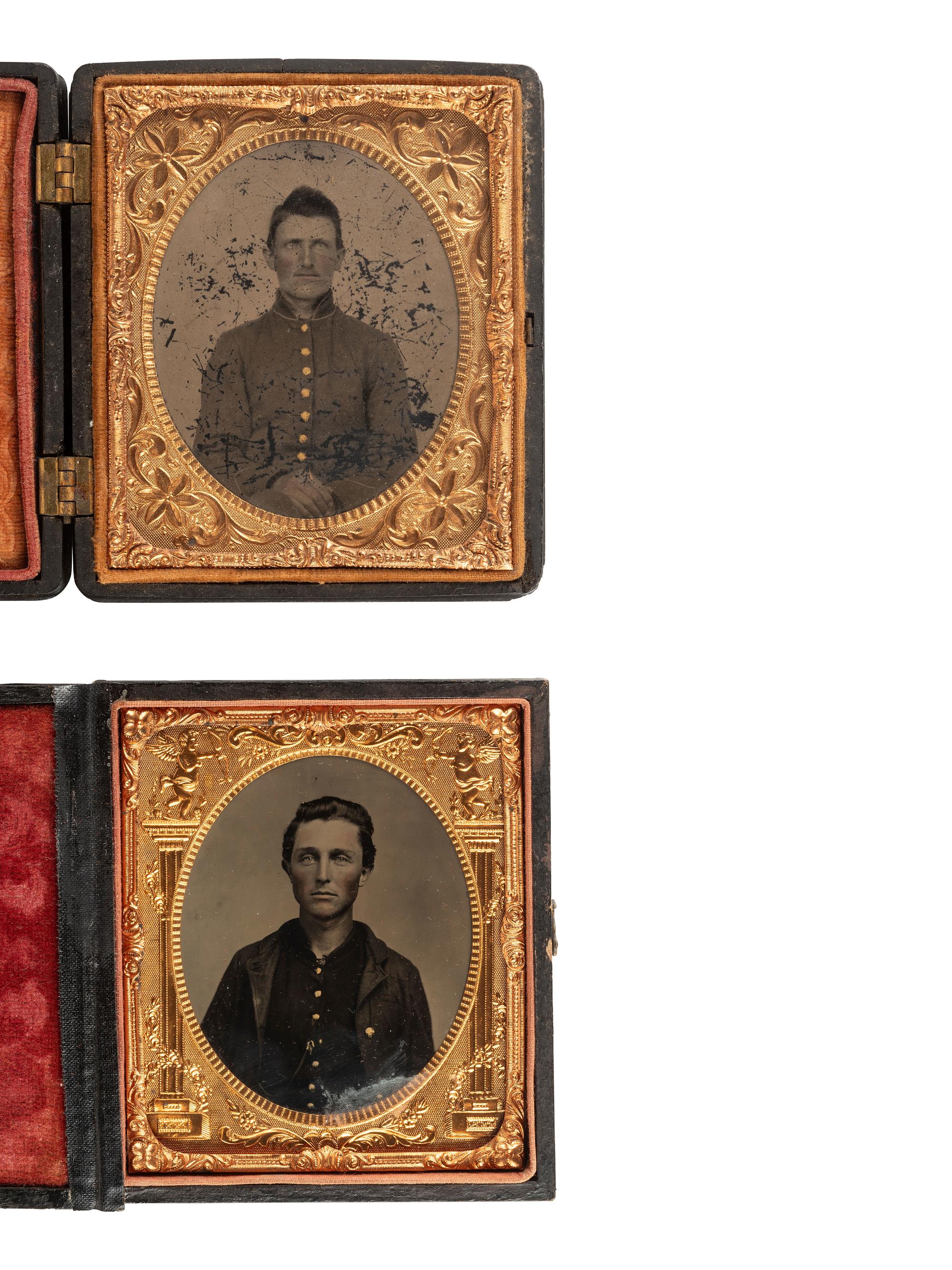 [CIVIL WAR]. 3 tintypes of Union soldiers who appear to have "seen the elephant."
