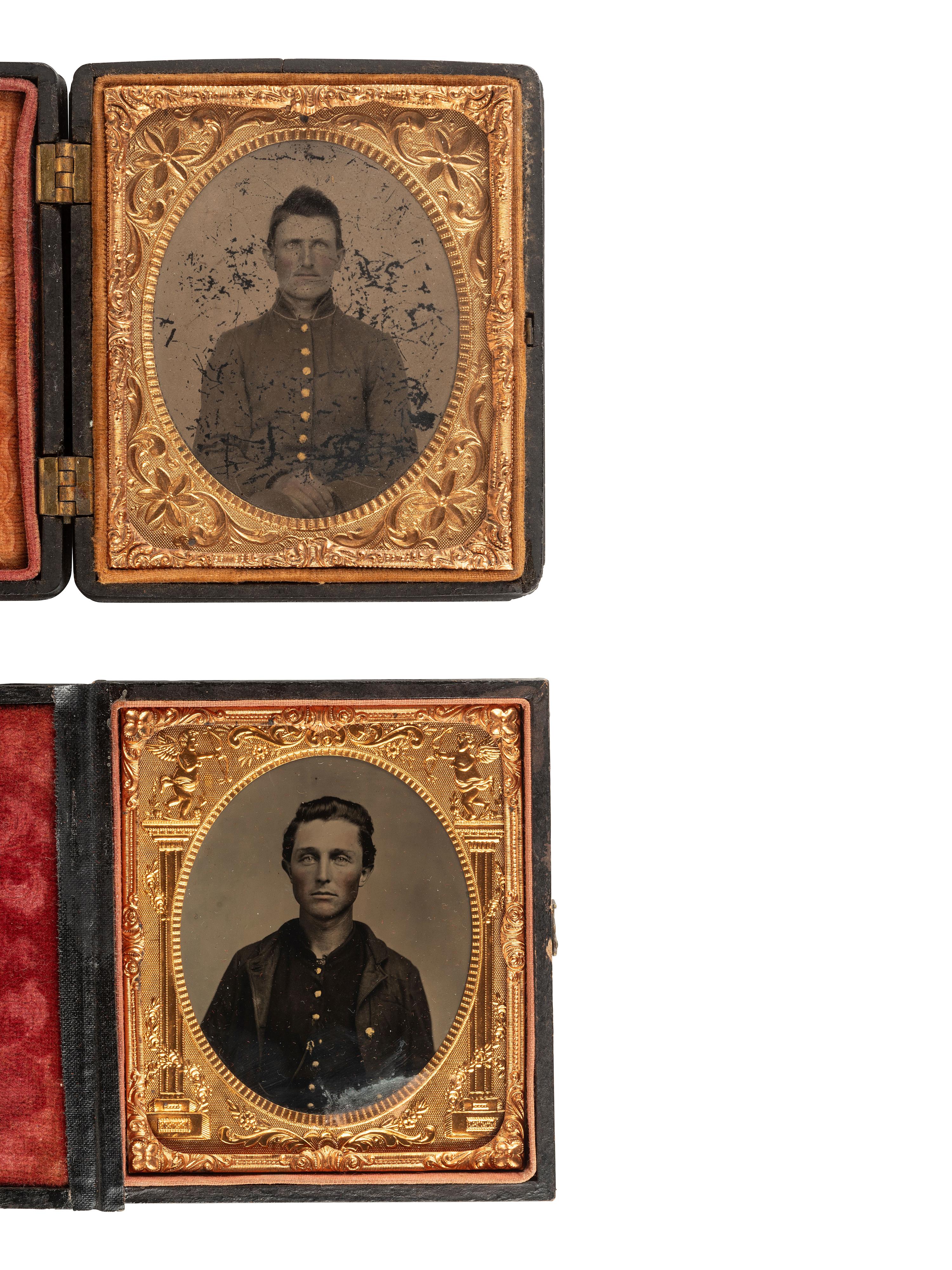 [CIVIL WAR]. 3 tintypes of Union soldiers who appear to have "seen the elephant."