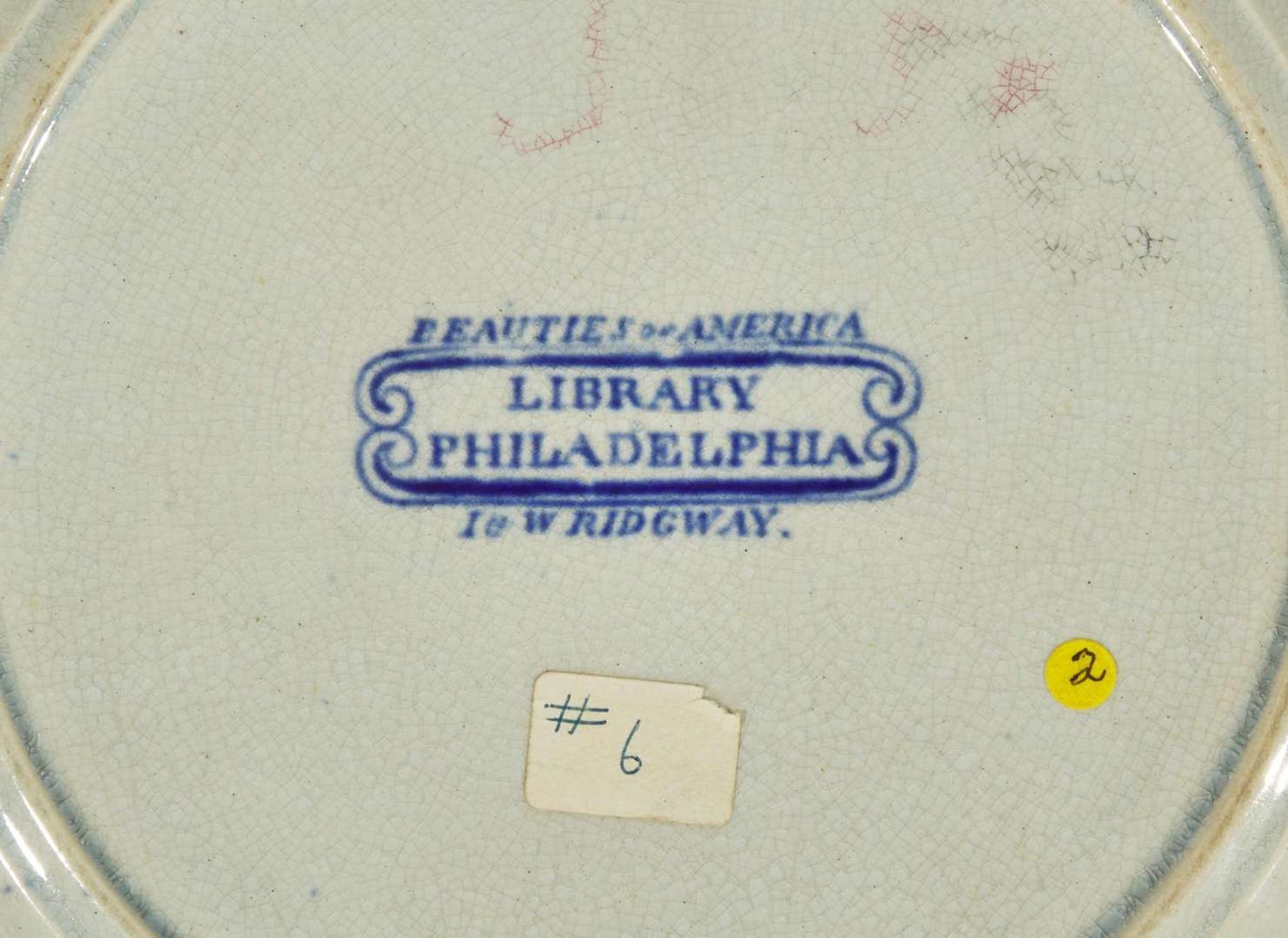 A group of ten Historical Blue Staffordshire tablewares with Philadelphia views, Joseph Stubbs and J. & W. Ridgway, England, circa 1830