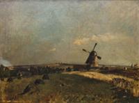 Theodor Joseph Hagen, (German, 1842-1919), Landscape with Windmill