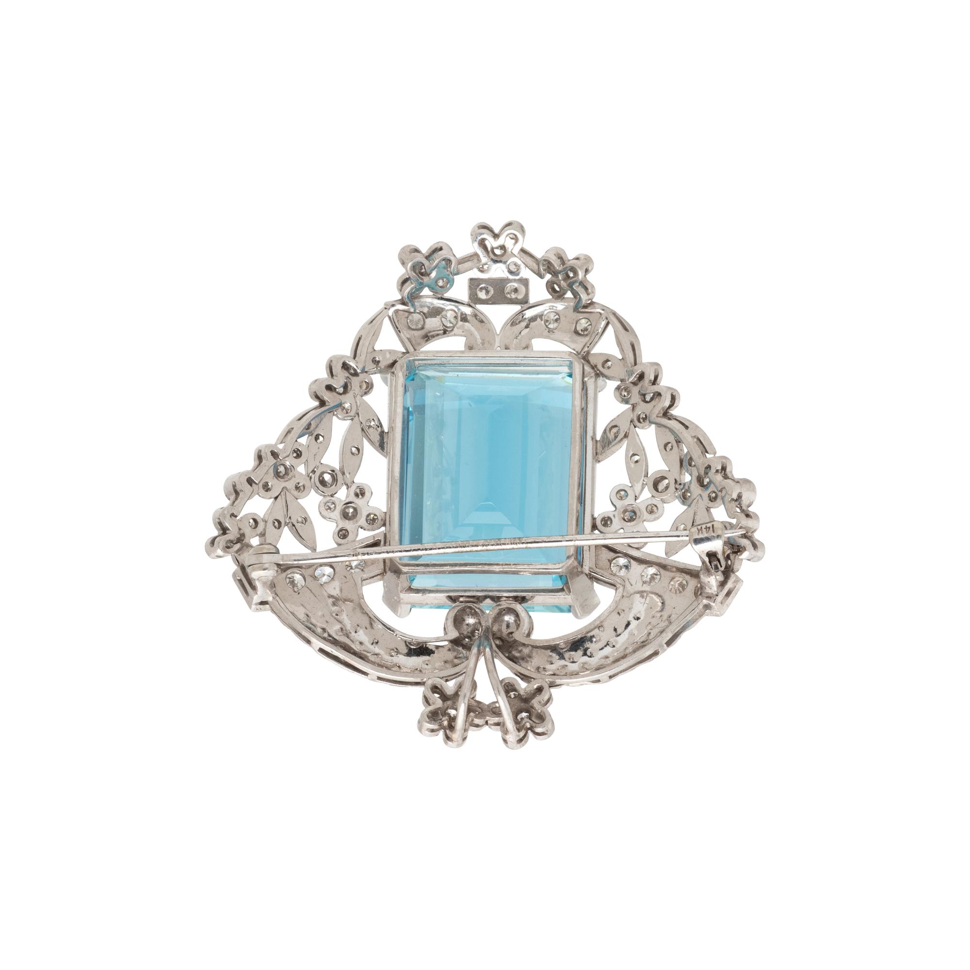 AQUAMARINE AND DIAMOND BROOCH