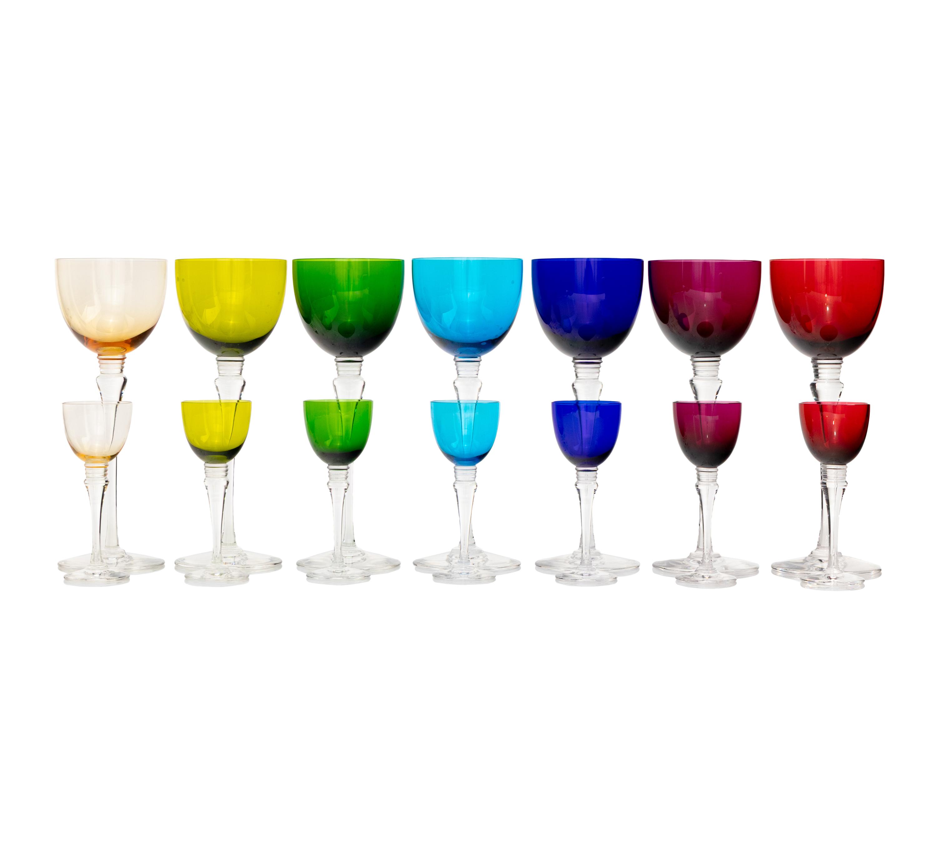 A Saint-Louis Colored Glass Stemware Service