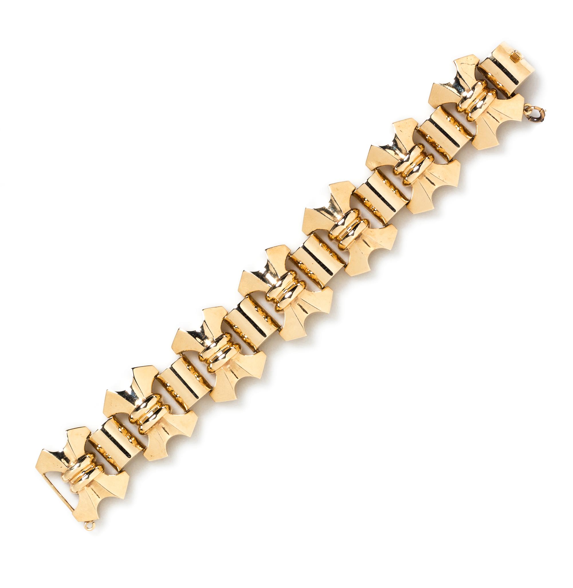 A Retro Rose Gold Bracelet, 42.30 dwts.