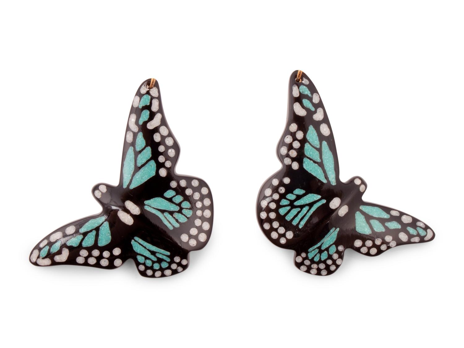 Carved Buffalo Horn Butterfly Necklace and Earrings