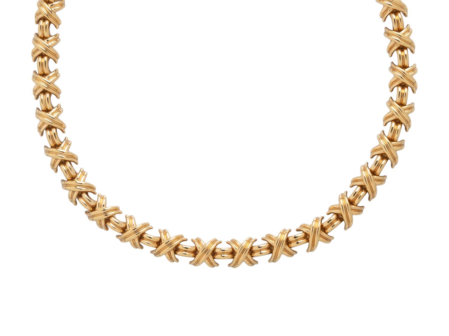 TIFFANY & CO., YELLOW GOLD 'SIGNATURE X' NECKLACE