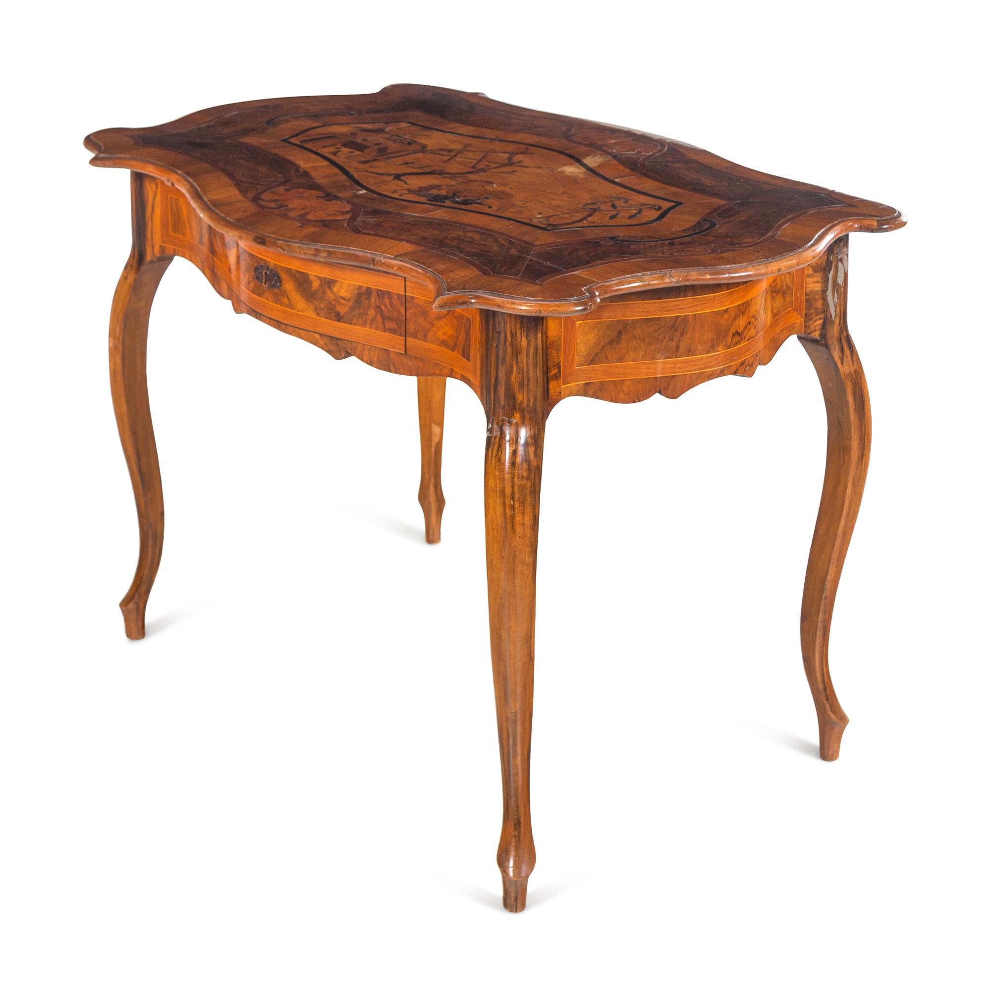 A German or Austrian Walnut and Marquetry Table