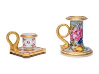 Two Worcester Porcelain Chamber Sticks