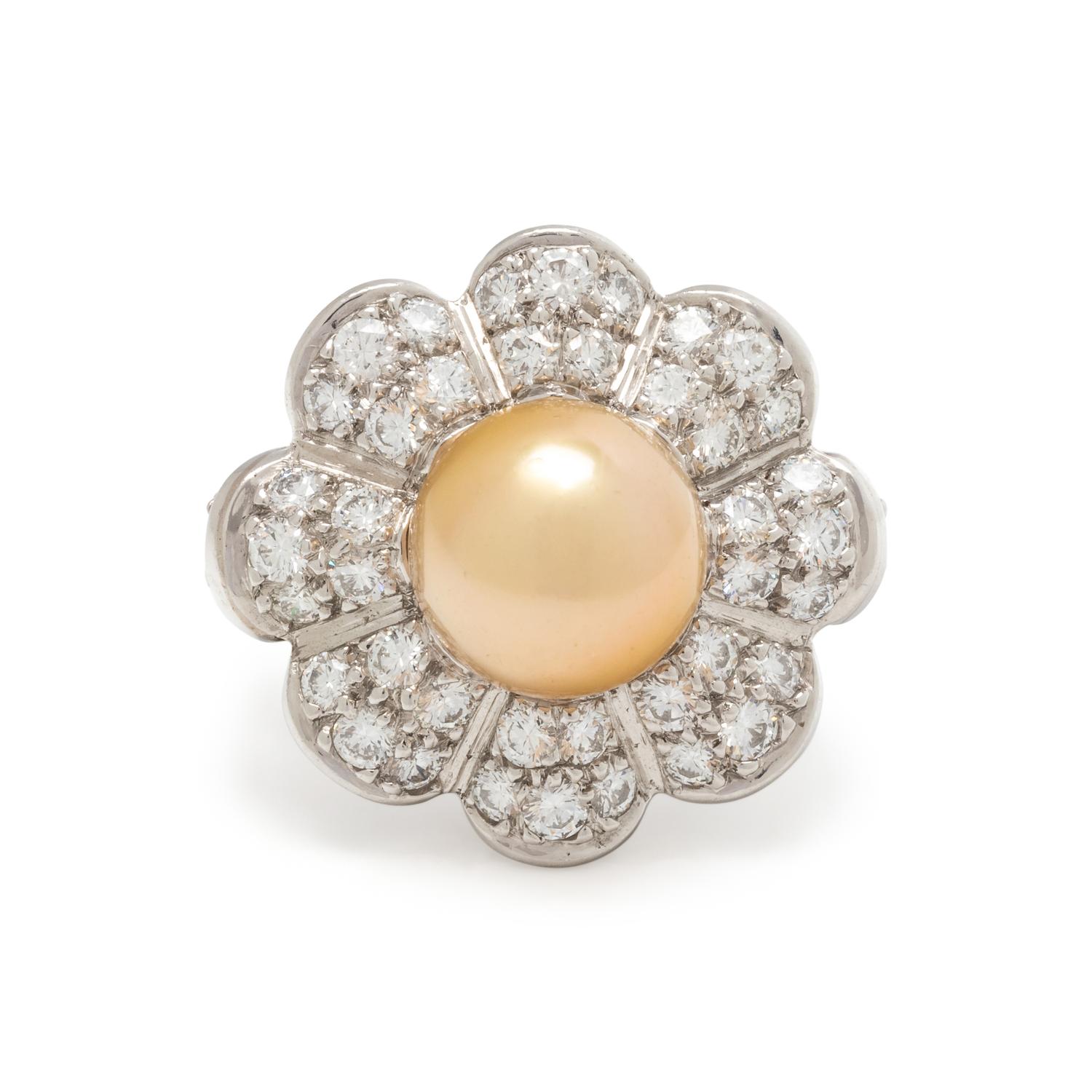 CULTURED PEARL AND DIAMOND RING