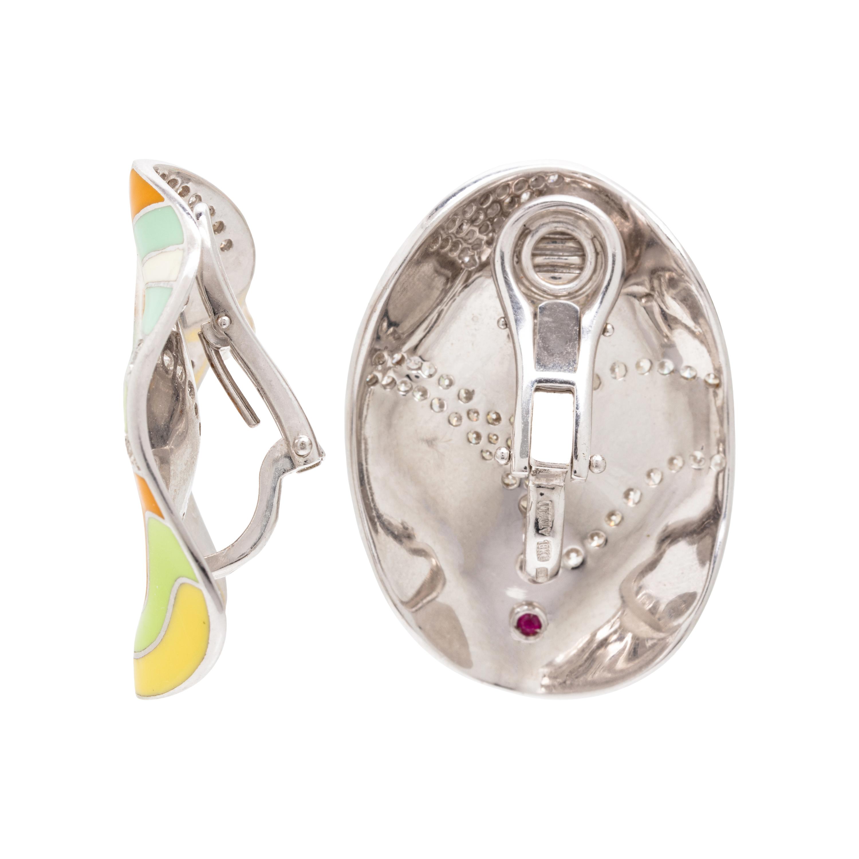 Roberto Coin, Enamel, Diamond, and White Gold Bangle Bracelet and Earrings